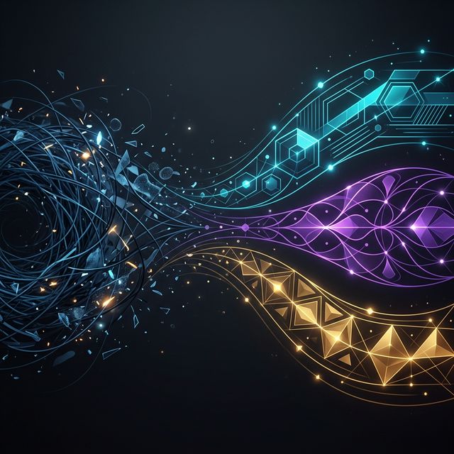 Tangled thoughts on the left, flowing into three tidy streams on the right